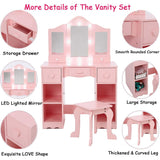 GIMMYFIVE Kids Vanity Table, Girls Vanity with Tri-Folding Mirror, Drawer,Open Storage Shelves, Makeup Playset with Chair, Princess Vanity Table for Toddlers(Pink) GIMMYFIVE