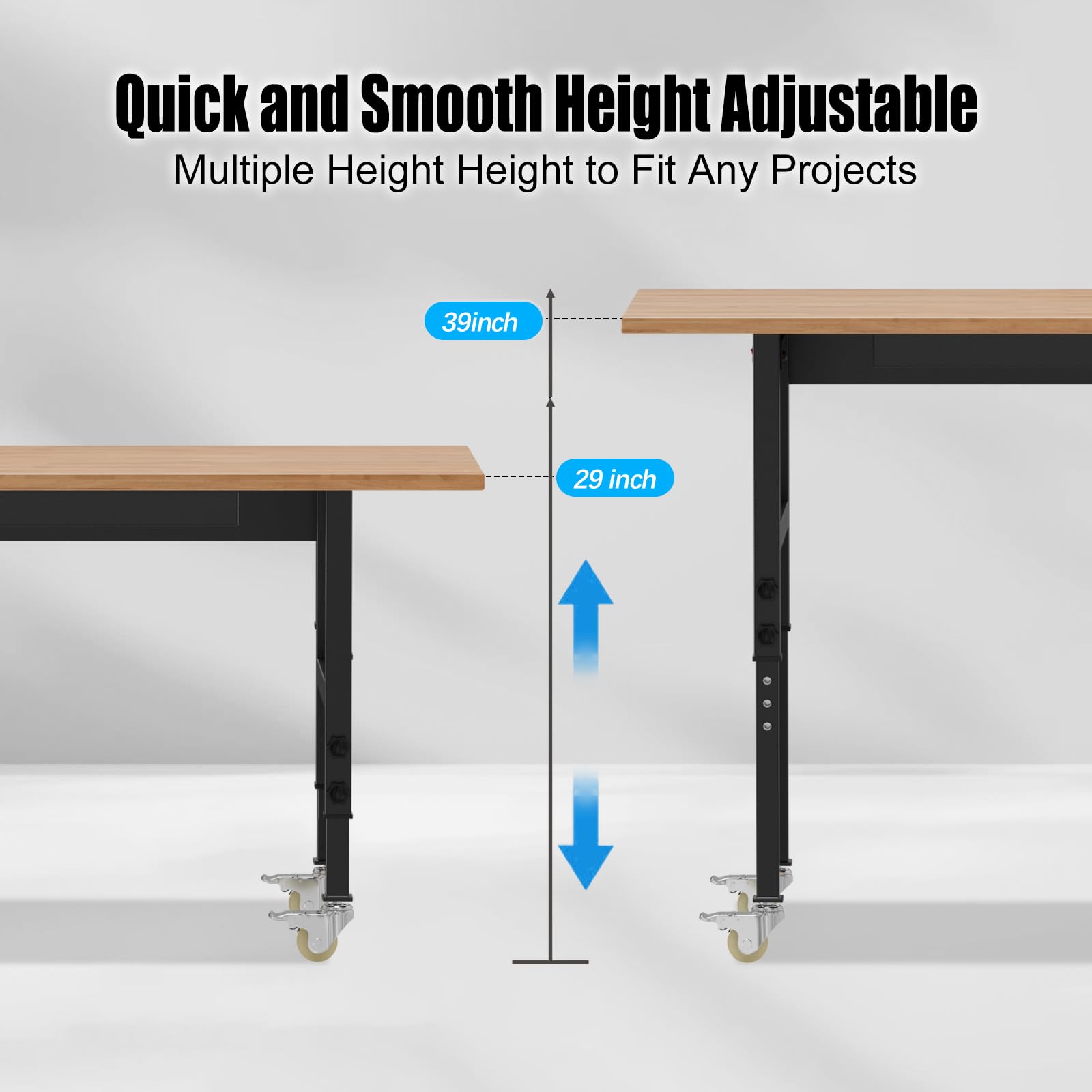 48” Adjustable Work Bench, Heavy Duty Work Table for Workshop, Garage, 3000 Lbs Capacity - WoodArtSupply