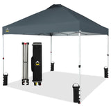CROWN SHADES 10x10 Pop Up Canopy - Beach Tent with One Push Setup - Easy Outdoor Sun Shade Shelter for Events, Parties - Gazebo with STO-N-Go Cover Bag, Silver Coated Top, Grid Grey CROWN SHADES