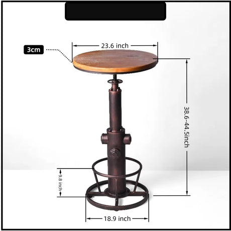 BOKKOLIK Industrial Bar Table Swivel Round Wooden Top Height Adjustable 38.6-44.4inch Vintage Kitchen Dining Chair Coffee Table Hydrant Design Bistro Table BOKKOLIK