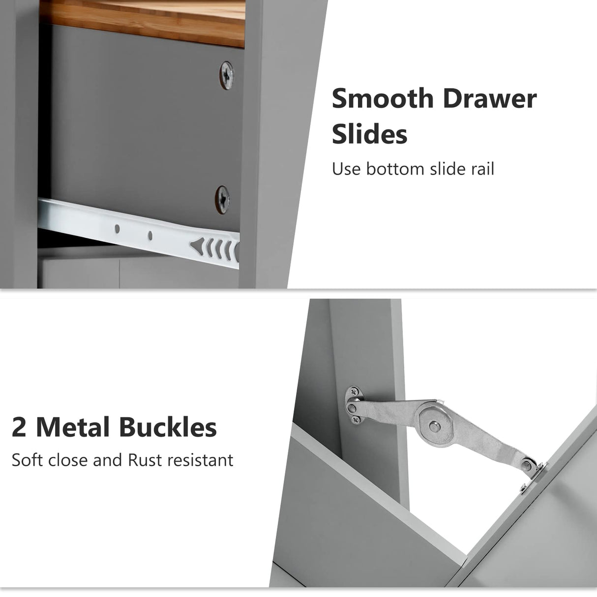 Tilt Out Trash Cabinet, Freestanding Wooden Kitchen Trash Recycling Cabinet with Drawer & Removable Cutting Board, Dog Proof Trash Can Cabinet, Grey Gitua