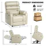 EONIX Wide Lay Flat Power Lift Recliner Chair for Elderly, 400lbs Heavy Duty Lift Chairs with Heat and Massage Charging Ports, Oversized Dual Motor Power Recliner for Adults, LRY004063, Cream White EONIX