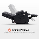 MCombo Medium Lay Flat Dual Motor Power Lift Recliner Chair Sofa with Massage and Heat for Elderly People, Infinite Position, Faux Leather 7679 (Black, Medium) MCombo