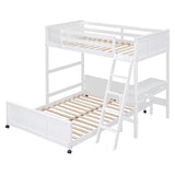 Bellemave Twin Over Full Bunk Bed with Desk and Movable Underbed in White Bellemave
