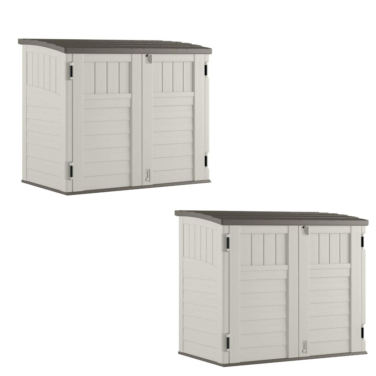 Suncast 2 Pack 34 Cu Ft Capacity Horizontal Outdoor Storage Shed for Garbage Cans, Garden Accessories, Backyard, and Patio Use, Vanilla Suncast