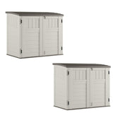 Suncast 2 Pack 34 Cu Ft Capacity Horizontal Outdoor Storage Shed for Garbage Cans, Garden Accessories, Backyard, and Patio Use, Vanilla Suncast