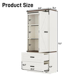 Hlivelood 72" Tall Storage Cabinet with Barn Doors & 2 Drawer, Pantry Cabinet with Adjustable Shelves, Rustic Wood Cupboard for Kitchen, Dining Room, Living Room, White Hlivelood