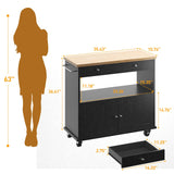 knoworld Rolling Kitchen Island with Storage Cabinet, 35.4'' Width Kitchen Cart, 2 Drawers Island Table, Portable Mobile Kitchen Island with Towel Rack, Wood Top and Lockable Wheels, Black knoworld