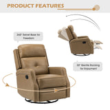 HULALA HOME Genuine Leather Swivel Rocker Recliners Set of 2 with Adjustable Backrest & Footrest, Manual Glider Recliners with 360° Swivel Base, Home Theater Sofa Chairs for Living Room, Taupe HULALA HOME