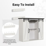 4ever2buy Farmhouse Coffee Bar with Storage, 31.5 Inch Floating Kitchen Wall Cabinet with 6 Hooks for Wall, Wall Mount Cabinet with Barn Door for Living Room, White Kitchen Wall Cabinet 4ever2buy