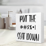 Funny Barthroom Wood Block Signs,Put the Seat Down Wooden Box Sign for Barthroom Shelf Toilet Tabletop Desk Decor,Humorous Barthroom Toilet Lid Reminder Sign Decor V563 LVQHI