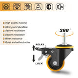 JULANG 2 inch Locking Caster Wheels，3/8'' Stem Castors (3/8" -16 x 1)，Threaded Stem Casters，Swivel Casters Set of 4 Heavy Duty for Furniture,Carts,Clothes Racks,Cafeteria Mobile Shelves. Julang