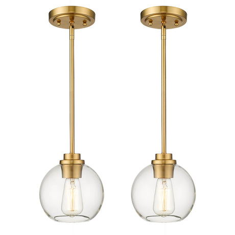 Audickic Brass Pendant Lights Kitchen Island 2 Pack, Farmhouse Gold Pendant Light with Clear Glass Globe Shade, Kitchen Island Lighting for Dining Room Entryway, AD-22280-1P2-GD-C Audickic