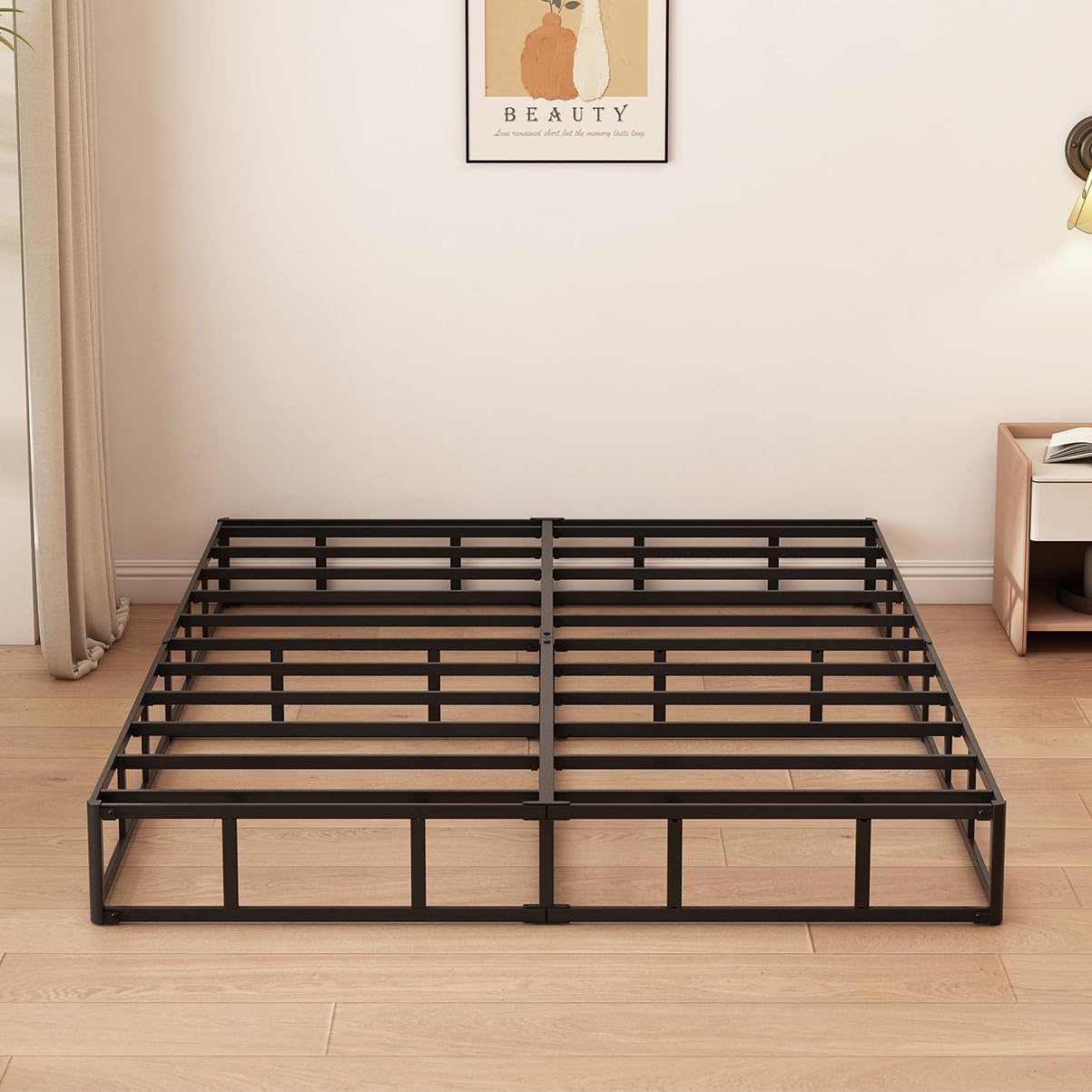 Husleephu King Box Spring 8 Inch, High Profile Metal Box Spring King Bed Base with Fabric Cover, Sturdy Mattress Foundation, Easy Assembly, Noise Free, Black