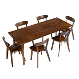 DELAVIN 62.9" Solid Wood Dining Room Table Set for 6 People, Mid Century Kitchen Table with 6 Oak Wood Chairs for Home, Apartment, Modern Dining Table and Chairs Set for Whole Family, Walnut DELAVIN