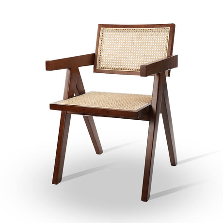 CLATINA Rattan Reading Chair for Bedroom Comfy Indoor Kitchen Dining Chair with Rattan Backrest Armrest Morden Upholstered Seat Wood Chair for Home Living Room Farmhouse Restaurant(1PK) CLATINA