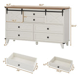 Hasuit Farmhouse 6 Drawers Dresser for Bedroom, Retro Chest of Drawers with Sliding Barn Door, Bedroom Long Storage Dressers Organizer, White Hasuit
