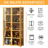idhhco 5 Tier Curio Display Cabinet, Display Cabinet with Acrylic Glass Door, Collectibles Toy Organizers Rack & Display Shelf, Kids Bookcase for Bedroom, Reading Nook, Toddler's Room, Bamboo idhhco