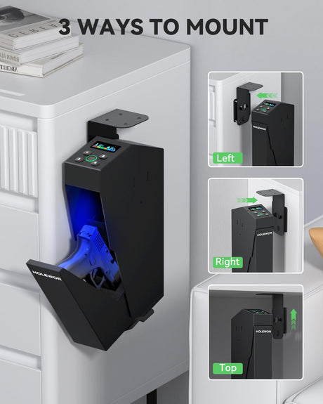 Gun Safe Biometric Pistol Safe Fingerprint Drop Down Mount Handgun Safe Under Table for Desk Bedside Nightstand HOLEWOR