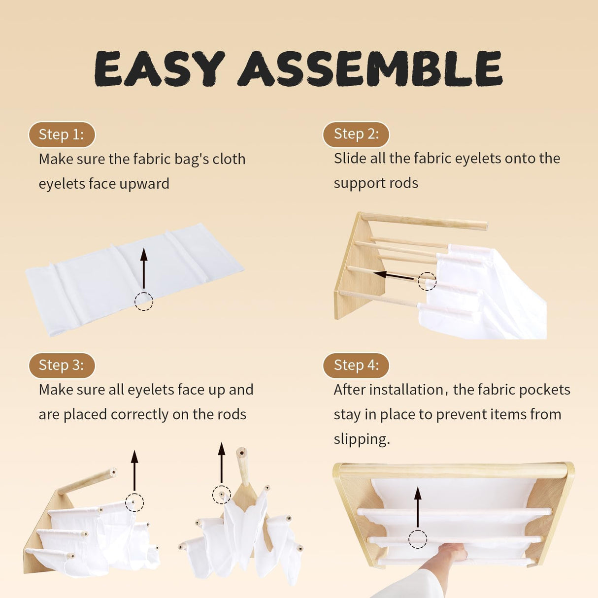 Epelay 19" Toddler Bookshelf, 6-Tier Double-Sided Kids Bookshelf, Montessori Bookcase for Toddlers with Deep Fabric Pockets, Natural Wooden Toy Storage Organizer for Nursery or Playroom Epelay