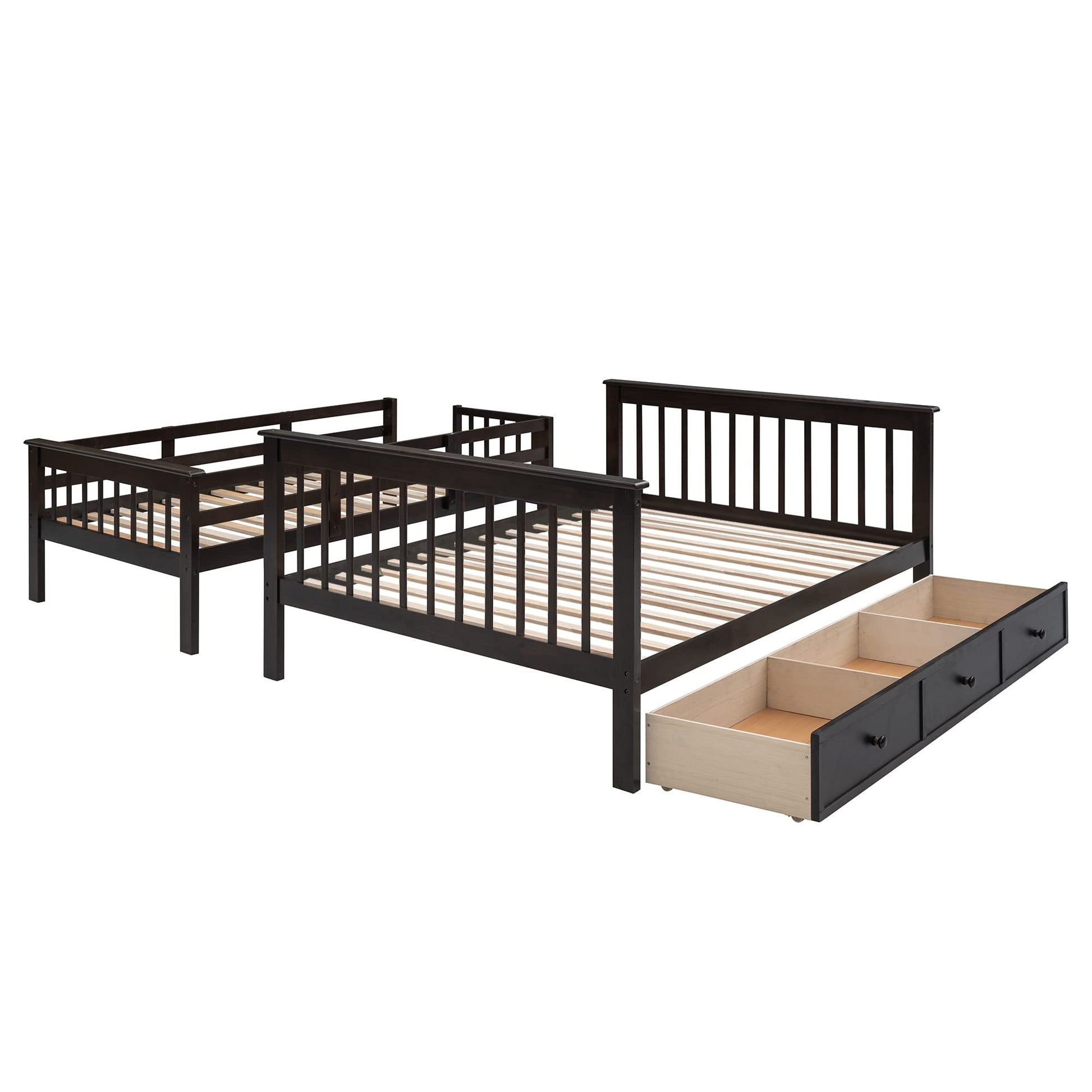 Espresso Twin Over Full Bunk Bed with Storage Drawers and Safety Stairway by Harper & Bright Designs - WoodArtSupply