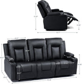 LUCKLIFE Leather Recliner Sofa Set with Manual Recliners,Living Room Furniture Set with Reclining Couch,Loveseat and Armchair,Living Room Chair with Cup Holders,Black (3+2) LUCKLIFE