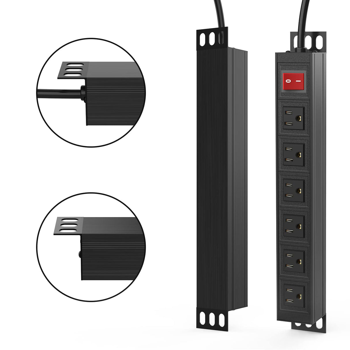 BTU 6 Outlet Power Strip, Metal Mountable Power Strip Surge Protector, Heavy Duty Wall Mount Power Outlet for Commercial, Industrial, Workshop, 6FT Power Cord, 15A/125V 1875W (Black 6FT) BTU