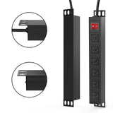 BTU 6 Outlet Power Strip, Metal Mountable Power Strip Surge Protector, Heavy Duty Wall Mount Power Outlet for Commercial, Industrial, Workshop, 6FT Power Cord, 15A/125V 1875W (Black 6FT) BTU