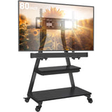 Perlegear Mobile TV Stand with Soundbar Mount, Rolling Floor TV Stand with Wheels for 43-80" TVs up to 132lbs, Mobile TV Cart with Storage Shelves, Tilt Swivel Corner TV Cart Max VESA 600x400mm Perlegear