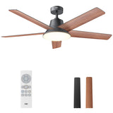 Dreo Ceiling Fans with Lights and Remote, 52 Inch, 6 Speeds, 5 Color Tones Dimmable LED, Quiet Reversible DC Motor, 8H Timer, Black Ceiling Fan for Bedroom, Living Room, Easy to Install Dreo