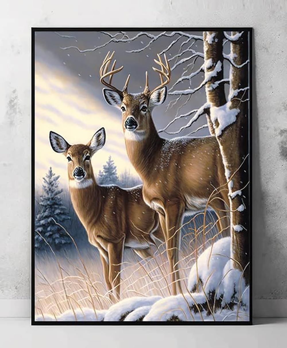 Puraikcmi DIY 5D Diamond Painting Kits Full Drill Round Diamonds Rhinestone Embroidery for Wall Decoration (Deer) Puraikcmi