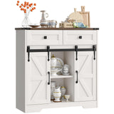 Befrases Farmhouse Storage Cabinet, Bathroom Cabinet with 2 Sliding Barn Doors, Floor Storage Cabinets with Adjustable Shelves and 2 Drawers for Kitchen, Living Room, Dining Room, White Befrases