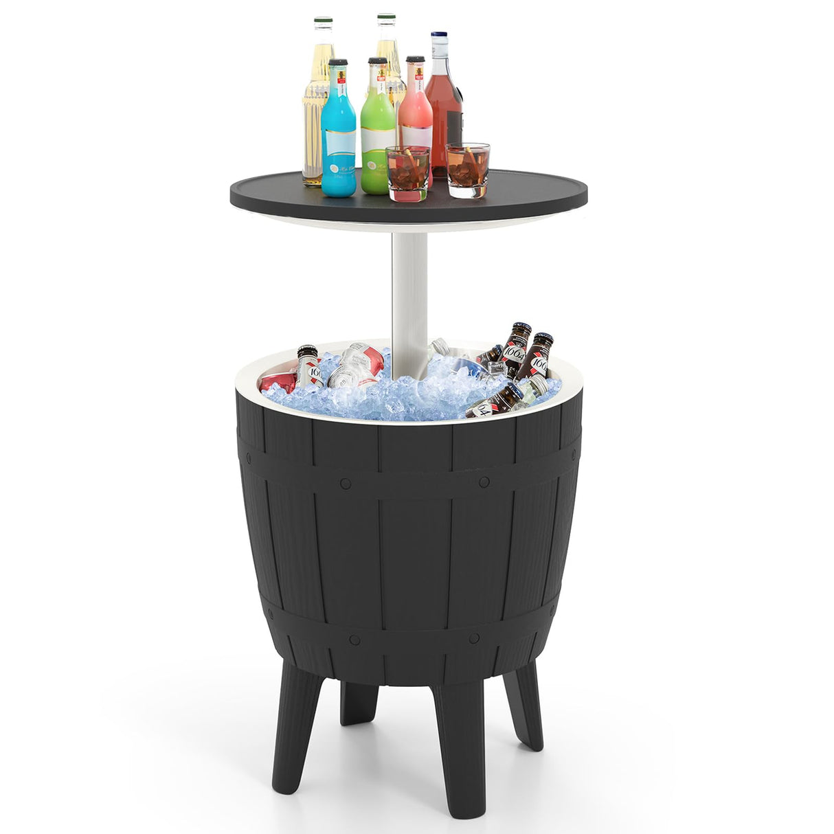 CHEFJOY 10 Gallon Cooler Table, Cool Bar Table with Height Adjustable Tabletop & Drainage Plug, 3-in-1 Cocktail Drinks & Wine, Outdoor Cooler Side Table for Backyard, Party, Poolside (Black) CHEFJOY