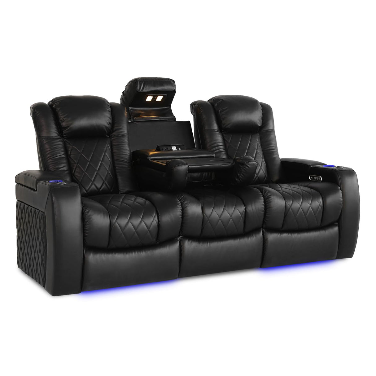 Valencia Home Theater Seating Tuscany 2025 3-Seat Power Recliner with Center Console - Top Grain Nappa 11000 Leather, Cool Gel Memory Foam, USB-C/A Charging, RGB Lights (Midnight Black) VALENCIA THEATER SEATING