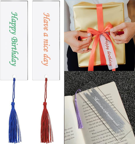 Acrylic Blank Bookmark, BetterJonny 30Pcs Clear Craft Bookmark Acrylic Book Markers with 36Pcs Bookmark Tassels and 30Pcs Ropes Unfinished Rectangle Book Marker Tags for DIY Projects and Present Tags BetterJonny