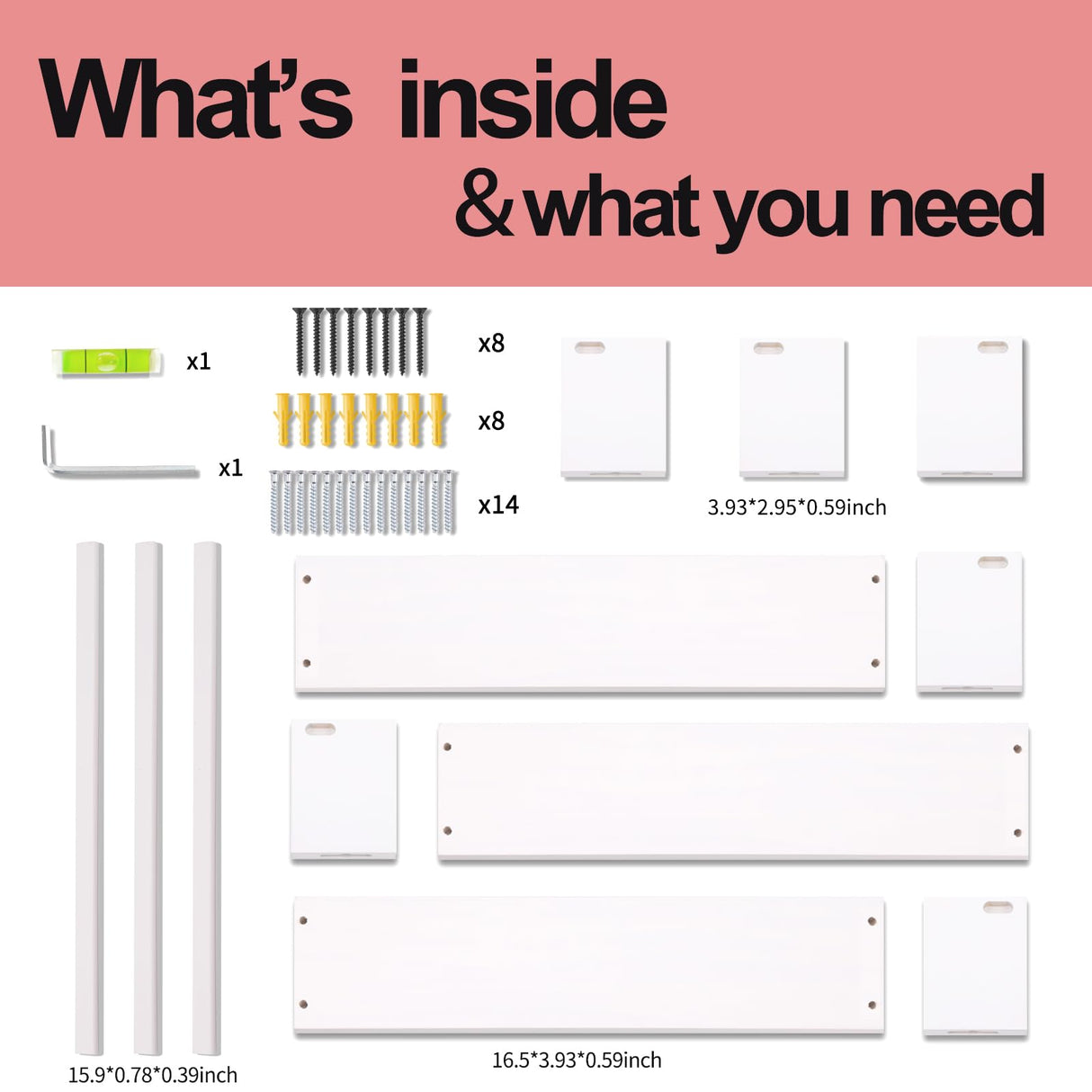 Fixwal Wood Nursery Book Shelves, 16.5 Inch Floating Bookshelves for Wall Set of 3, Baby Kids Decor, Solid Wood Wall Mounted Shelves for Books, Toys and Decor Storage (White) Fixwal