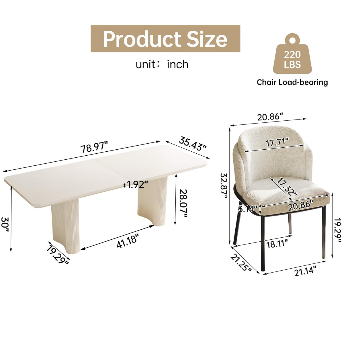 TreLined 9-Piece Dining Table Set for 8, 78.97" Rectangular Kitchen Table with 8 Chairs, Kitchen & Dining Room Sets with Waved Legs for Home, Apartment, White TreLined