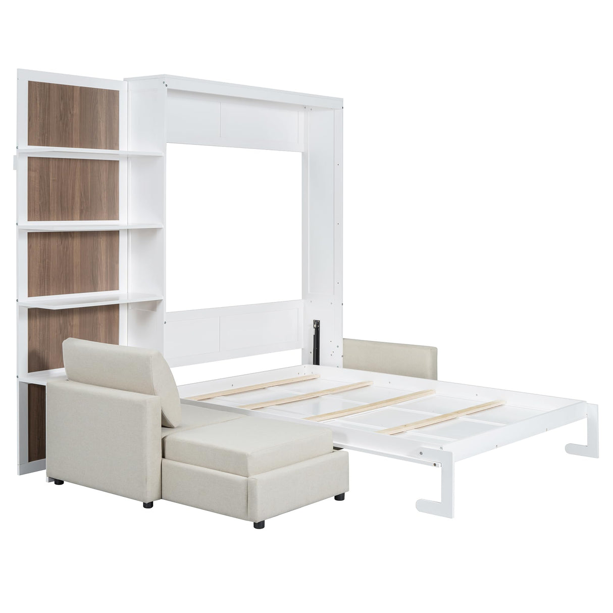 Harper & Bright Designs Queen Size Murphy Bed, Wood Queen Wall Bed with Sofa and Shelves, White Harper & Bright Designs