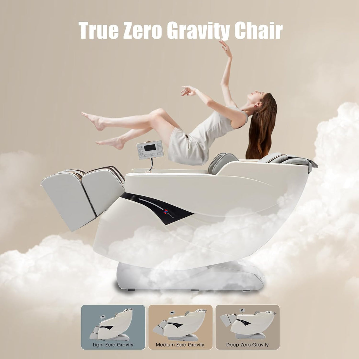 Massage Chair Full Body, SL Track Zero Gravity Massage Chair Recliner with Heating, Bluetooth Speaker, Body Scan, Foot Roller & Airbags Massage, AI Voice Control, Wireless Charging, White Artist hand