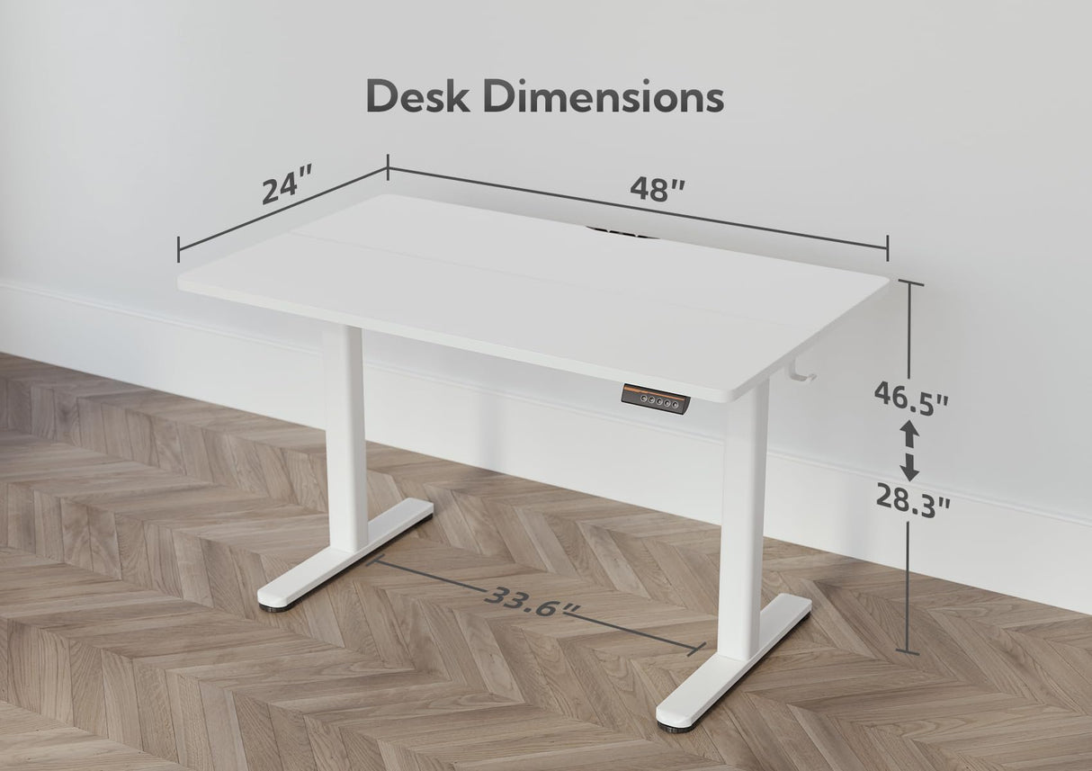 YDN Electric Standing Desk, Adjustable Height Stand up Desk, 48x24 Inches Sit Stand Home Office Desk with Splice Board,White Top YDN