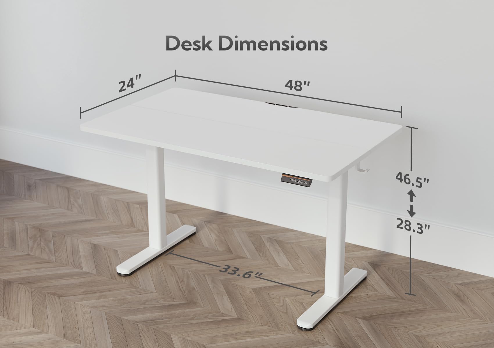 YDN Electric Standing Desk, Adjustable Height Stand up Desk, 48x24 Inches Sit Stand Home Office Desk with Splice Board,White Top - WoodArtSupply