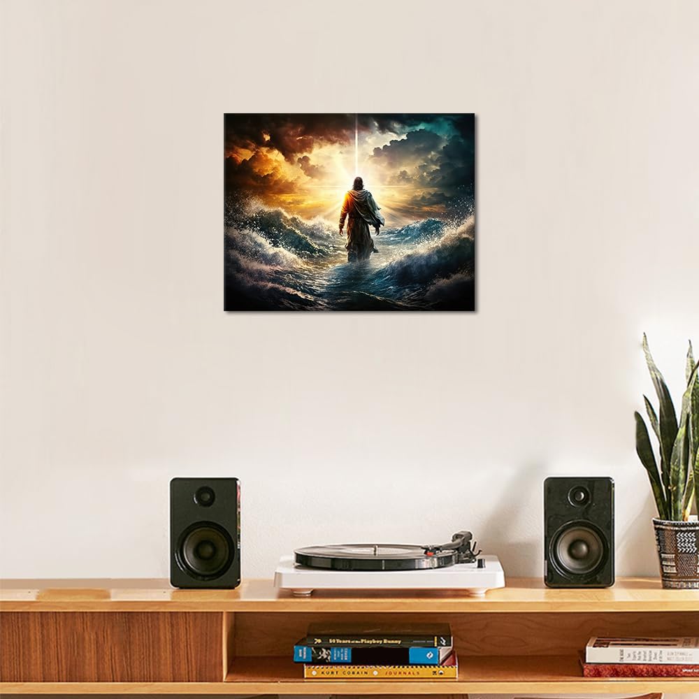 TUMOVO Jesus Paint by Numbers Kit, Figure of Jesus Walks on Water on Beautiful Sunset Paint by Numbers for Adults Kids with Brushes and Pigment, Oil Painting for Wall Decor, 16x20 Inch TUMOVO