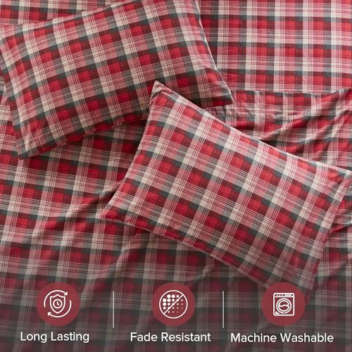 Woolrich Cotton Sheet Set Cottage Charms Print, 100% Cotton Flannel Sheets Warm & Fuzzy Bedding Set Twin Size Sheets, Fitted Pocket Fits Up to 12" Mattress, Twin Red Plaid 3 Piece Woolrich John Rich & Bros.