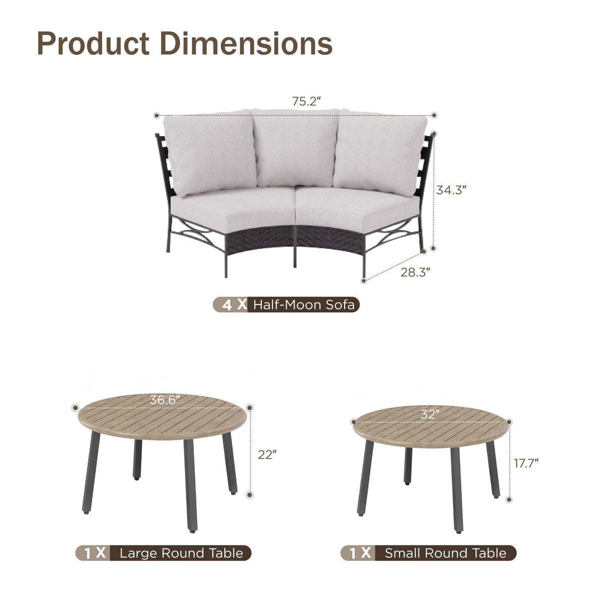 PHI VILLA Outdoor Patio Furniture Set 10 Piece, Round Sectional Curved Outdoor Sofa for 8 Persons with 2 Round Table for Garden, Poolside, Balcony, Backyard PHI VILLA