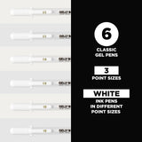 SAKURA Gelly Roll Gel Pens - Fine, Medium & Bold Tip Ink Pens for Journaling, Art, or Drawing - For Art Gifts, Holiday Gifts & DIY Projects - Classic White Ink - 05/08/10 Assorted Tip Sizes - 6 Pack SAKURA