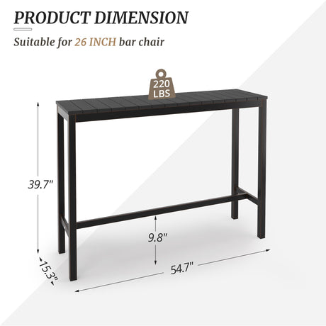 Cozyman Outdoor Bar Table, 55" Black Patio Bar Height Counter Table, Waterproof HDPS Slatted Top, Weather Resistant, Hot Tub, Balcony, Yard, Indoor or Outdoor Use Cozyman