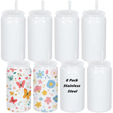 Muwnrol 8 Pack 16 Oz Sublimation Can, Stainless Steel Double Layer Vacuum Insulation Sublimation Cups, Sublimation Beer Can, 16 Oz Sublimation Tumblers (White) Muwnrol