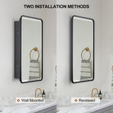 YOOSHINE Black Bathroom Medicine Cabinet with Mirror 17 x 27 Metal Frame Recessed Or Wall Mounted Single Door Storage Medicine Cabinets with Adjustable Shelves Rounded Corner Beveled Mirrors YOOSHINE