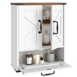 HOOBRO Farmhouse Wall Mounted Cabinet with Adjustable Shelf, Medicine Cabinet with Flip-Down Door, Over The Toilet Bathroom Organizer, for Small Bathroom, Kitchen, White and Walnut HOOBRO