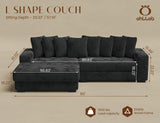 ohllob 110" Modular Sectional Sofa, L Shaped Couch with Chaise Lounge, Fluffy Corduroy Cloud Couch with Deep Seat for Living Room (Black) ohllob